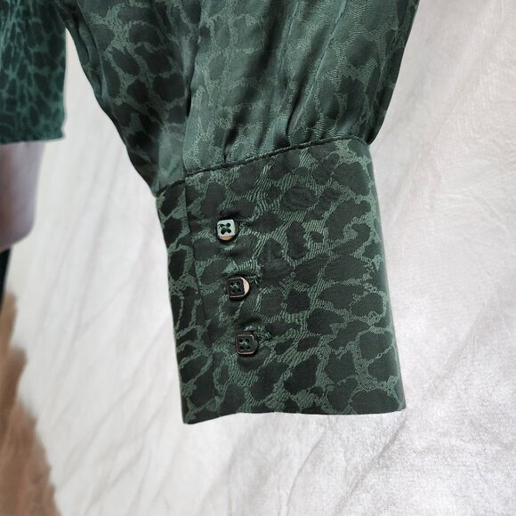 Jade Green Cheetah Print Blouse with Ribbon Waistline - Picture 7 of 11